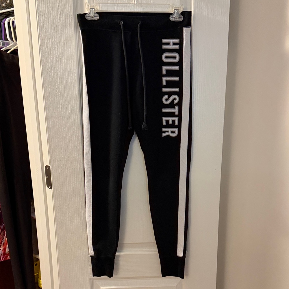 Hollister Womens Black Joggers with White Stripes